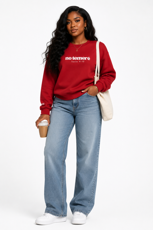 Crewneck Sweater | 'No Temere' (I will not Fear), Isaiah 41:10 - Red