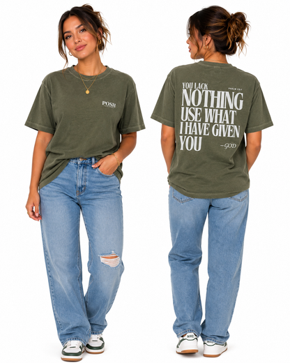 T-shirt | I Lack Nothing, Psalm 23:1 - Green Lime Wash