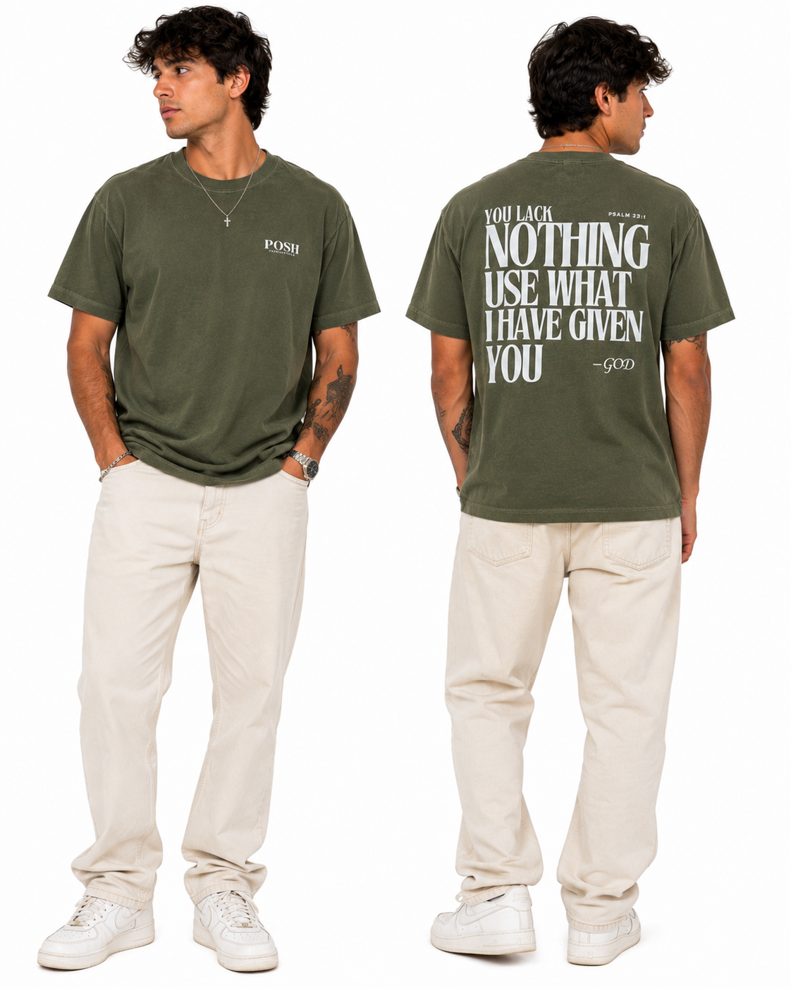 T-shirt | I Lack Nothing, Psalm 23:1 - Green Lime Wash