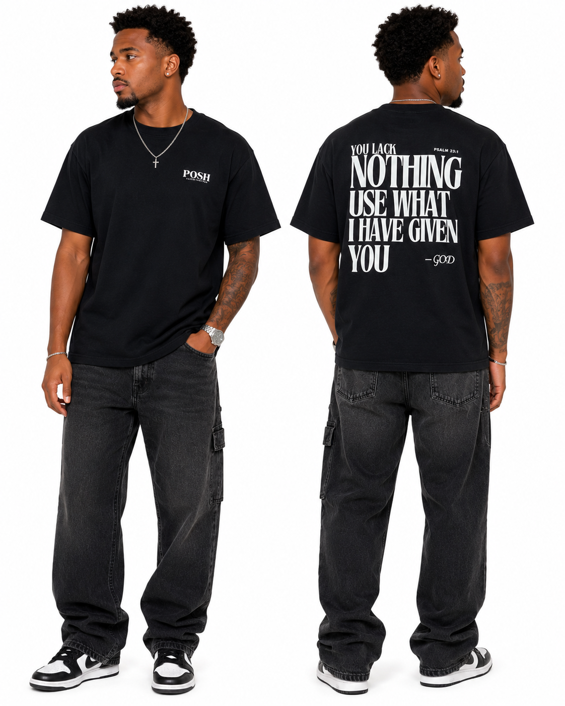 T-shirt | I Lack Nothing, Psalm 23:1 - Black