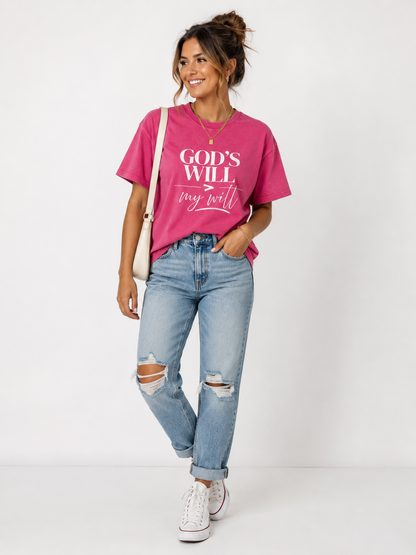 T-shirt | God's will > My will - Vintage Pink