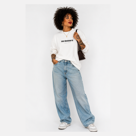 Crewneck Sweater | 'No Temere' (I will not Fear), Isaiah 41:10 - White